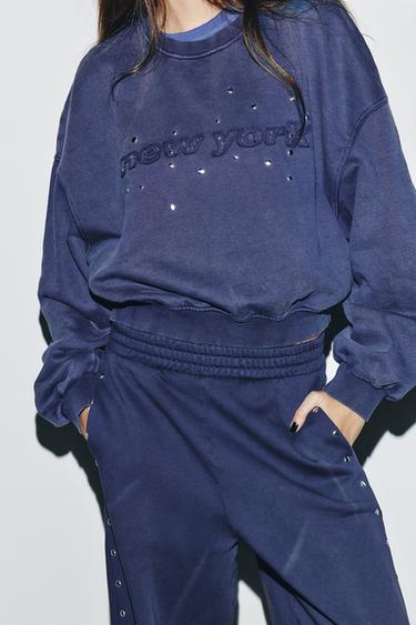 FADED SWEATSHIRT WITH STUDS - Blue by Zara