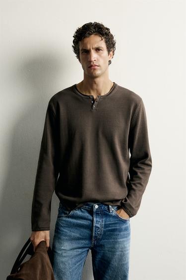 KNIT HENLEY T-SHIRT - Chocolate by Zara