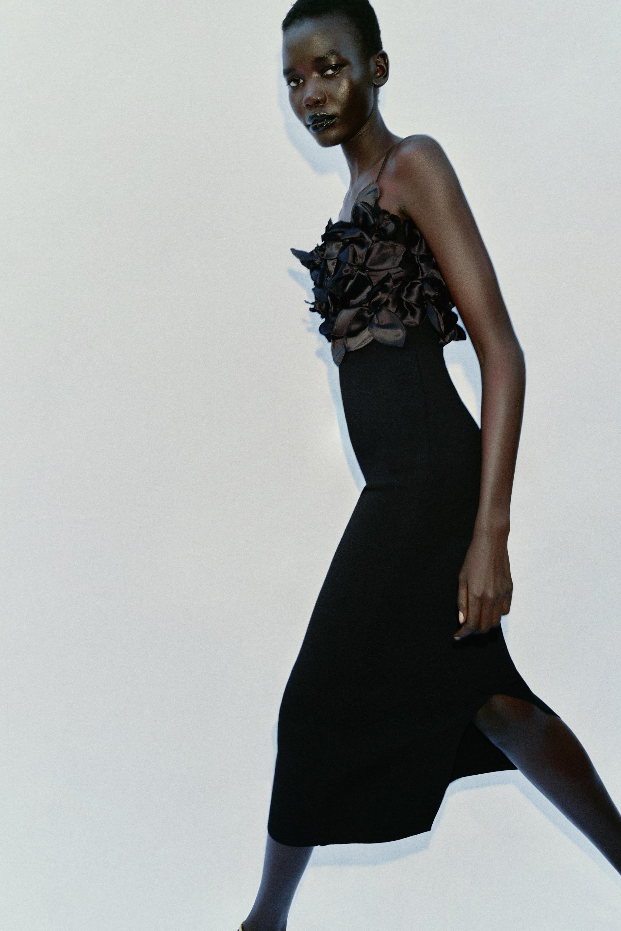 COMBINATION KNIT FLORAL DRESS - Black | ZARA United States