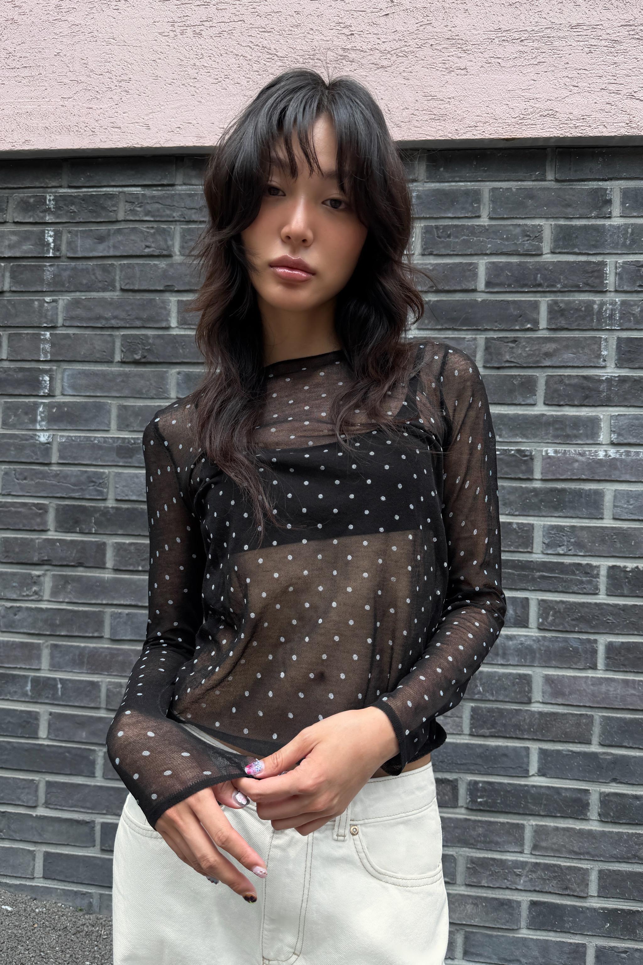 ドット柄セミシースルーニットトップス - エクリュ | ZARA Japan / 日本