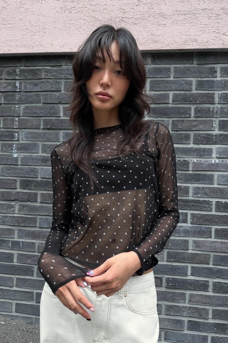 SEMI-SHEER KNIT DOT TOP