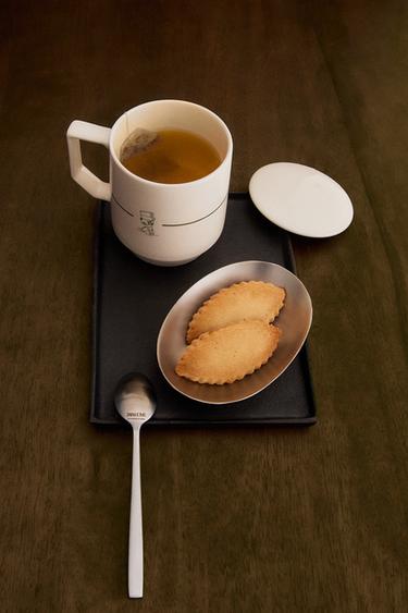 STONEWARE COFFEE CUP WITH LID - White / Green by Zara