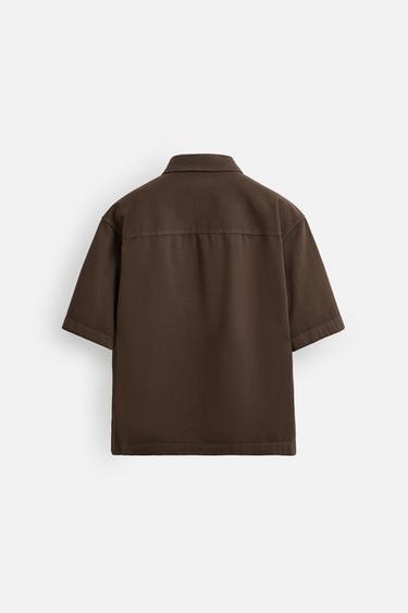 RELAXED FIT EMBROIDERED OVERSHIRT - Brown by Zara - Image 8