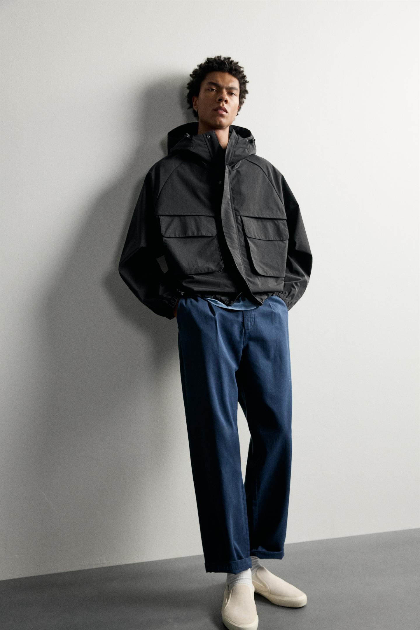Мужская куртка Zara Water-Repellent Relaxed Fit, цвет: Чёрный — фото 6