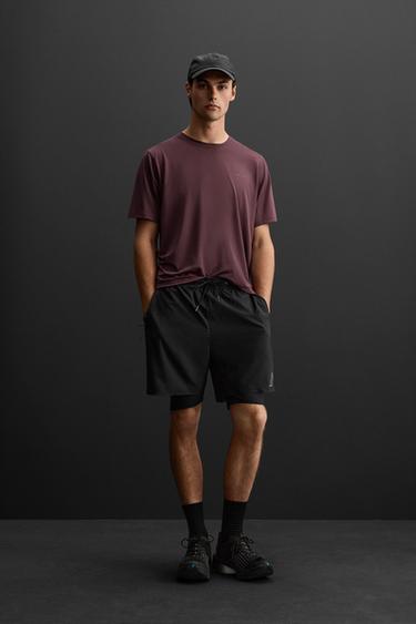 Zara PERFORATED PRINT TRAINING T-SHIRT - Burgundy - Image 0