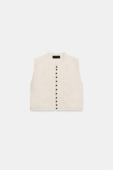TEXTURED KNIT WAISTCOAT TOP - Ecru by Zara - Image 6