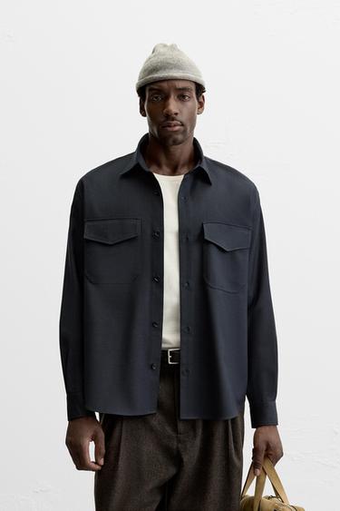 Zara POCKET SHIRT - Navy blue