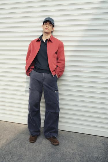 Zara 水洗棉質修身夾克 - 紅色