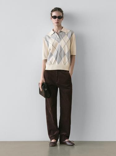 Jersey polo punto rombos - Crudo de Zara