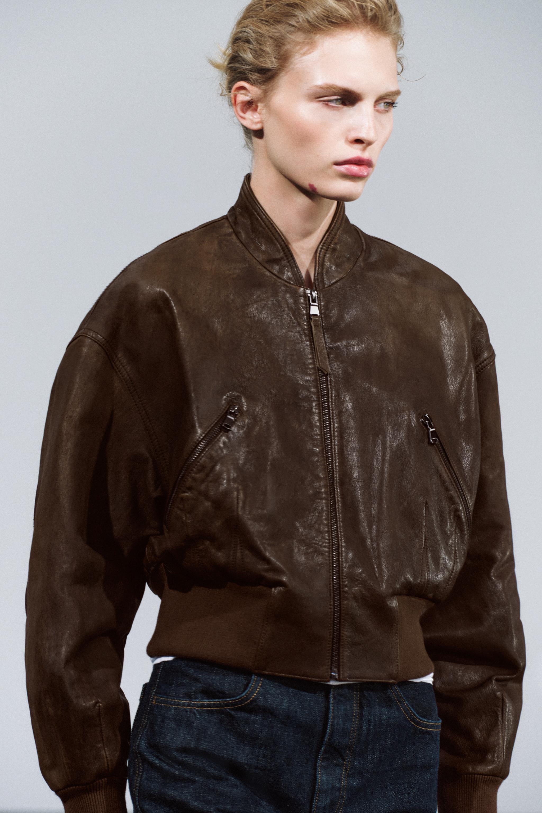 ZW COLLECTION 100% LEATHER CROPPED JACKET
