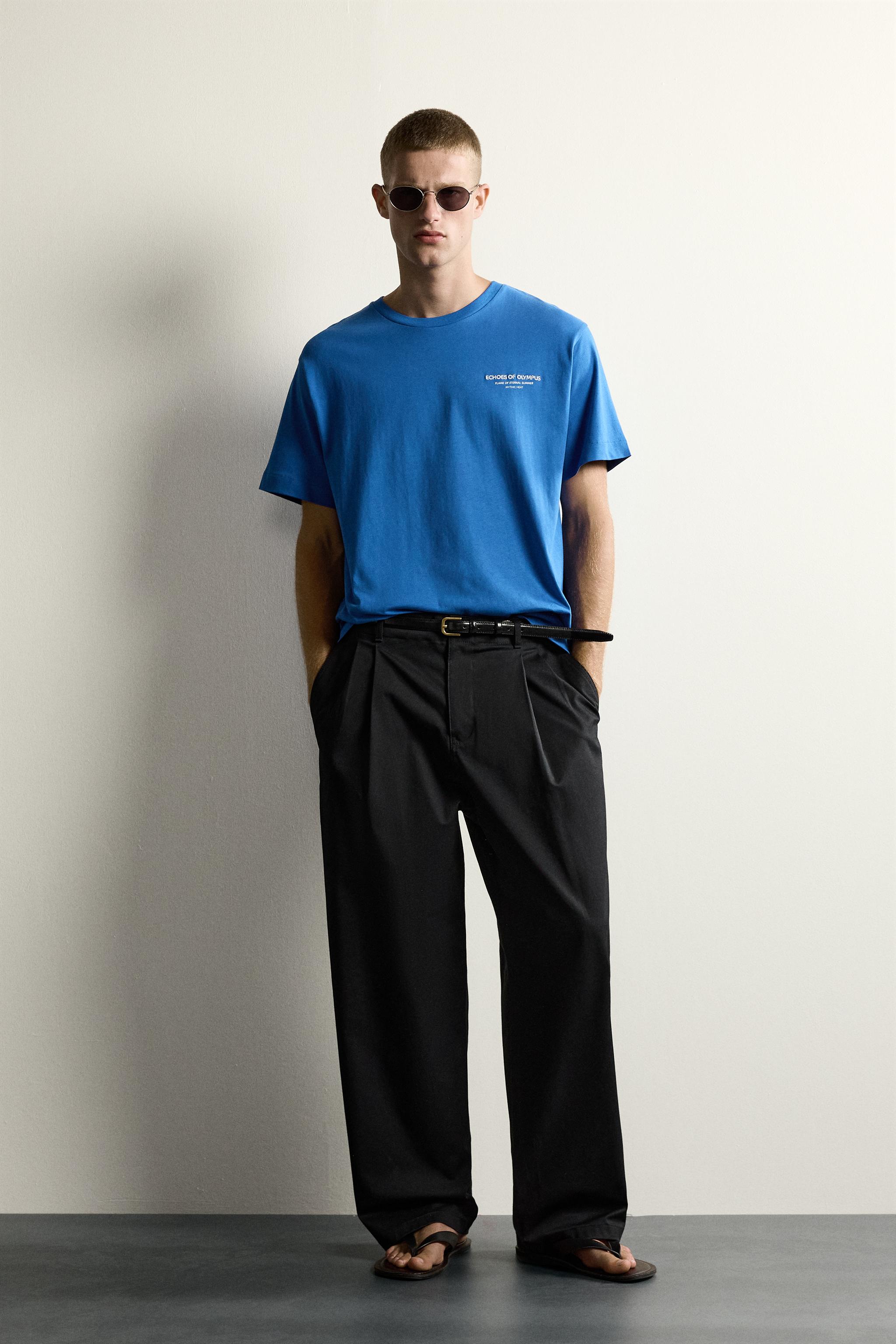 RELAXED FIT COMBINED EMBROIDERED T-SHIRT - Blue | ZARA Canada