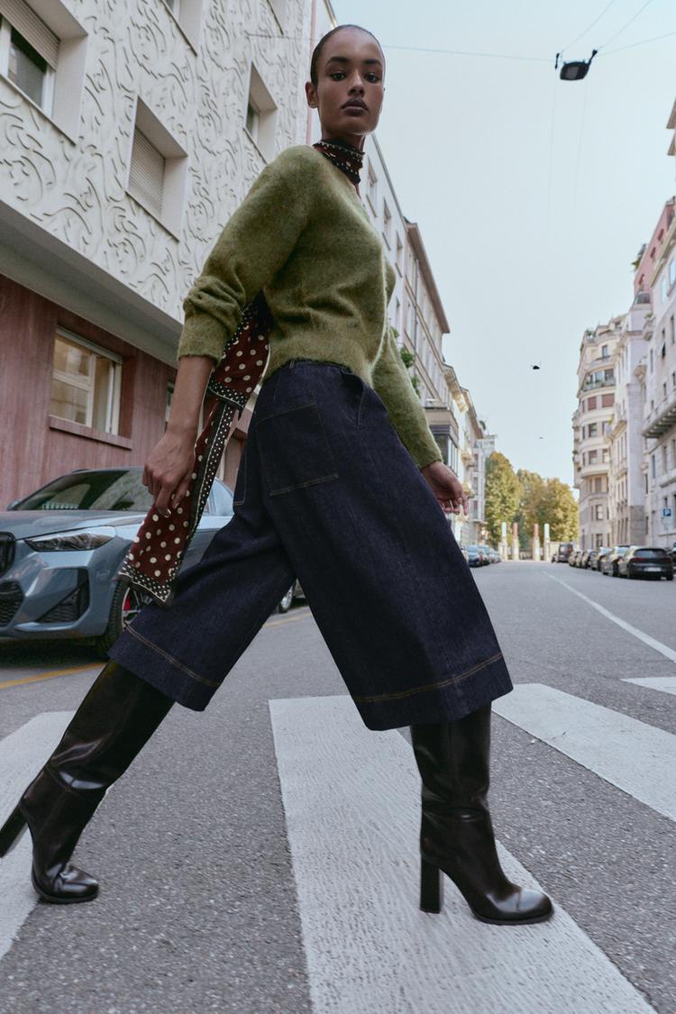 PULL EN MAILLE EFFET BROSSÉ Kaki ZARA France