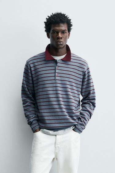 POLO IN MAGLIA MISTO LANA A RIGHE - Azzurro lavato di Zara