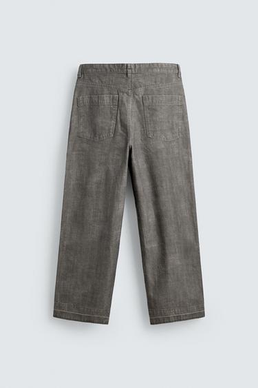 HERRINGBONE STRAIGHT-LEG TROUSERS - Grey / Tan by Zara - Image 7