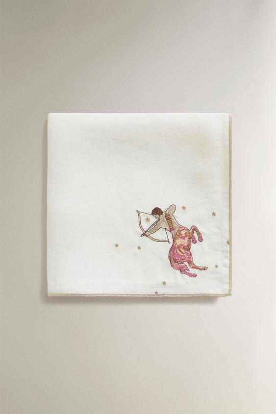 Zara SAGITTARIUS EMBROIDERED LINEN NAPKIN | MARISA BERENSON - Ecru - Image 0