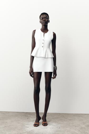 TOP EN MAILLE PÉPLUM - Blanc de Zara