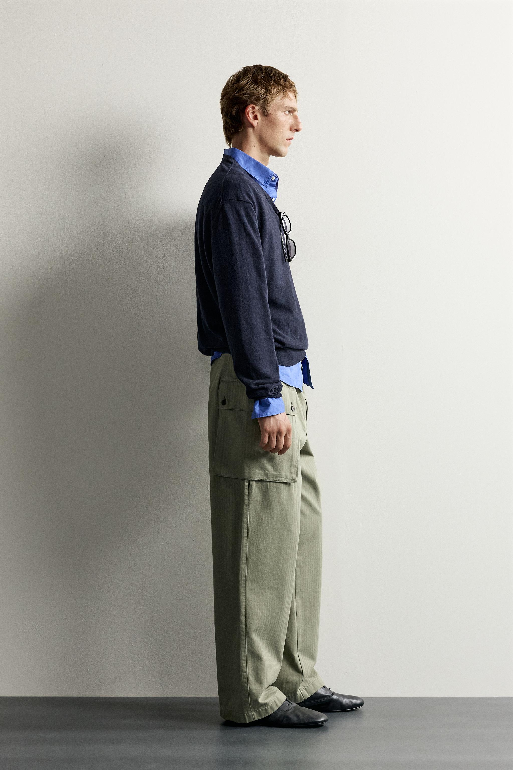 Мужские брюки Zara HERRINGBONE CARGO TROUSERS — фото 4