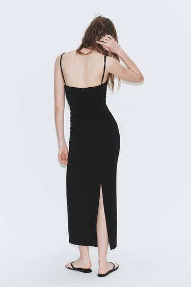 MIDI STRAPPY RUCHED DRESS - Black by Zara - Image 3