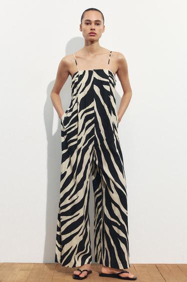MONO ESTAMPADO CON LINO - Crudo / Negro de Zara