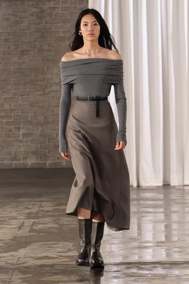 ЮБКА ИЗ ШЕРСТИ — ZW COLLECTION — СЕРО-КОРИЧНЕВЫЙ от Zara — изображение 0