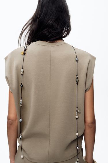 T-SHIRT EN MAILLE SURJET DÉLAVÉ - Vison de Zara - Image 4