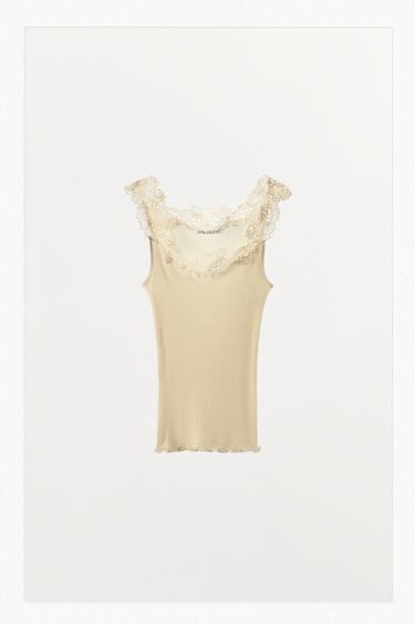 TOP NERVURAS RENDA - Cru da Zara