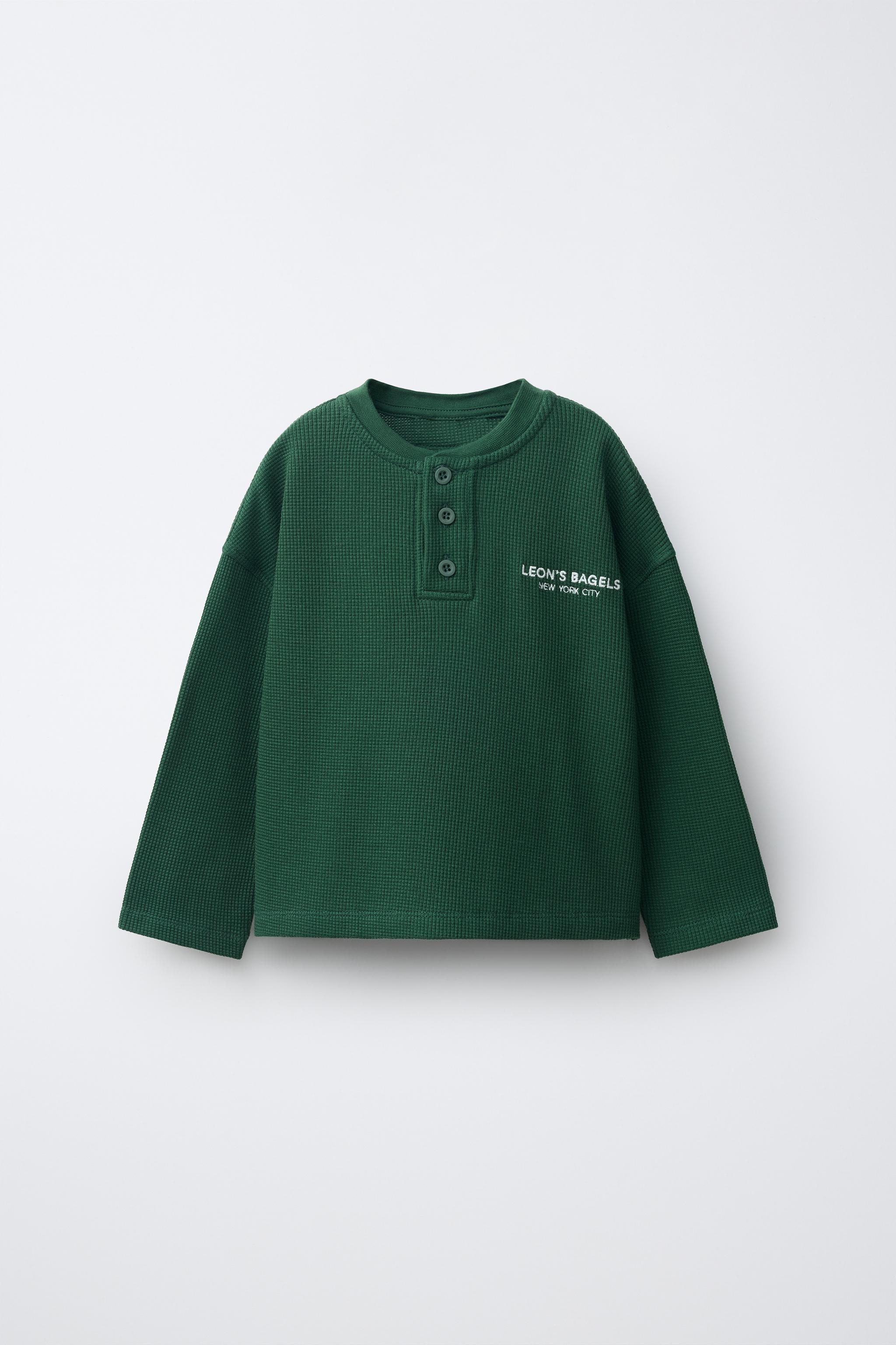 LEON'S BAGELS ® EMBROIDERED WAFFLE T-SHIRT — Green