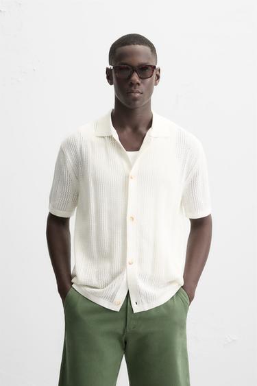 Zara OPEN KNIT SHIRT - Oyster-white