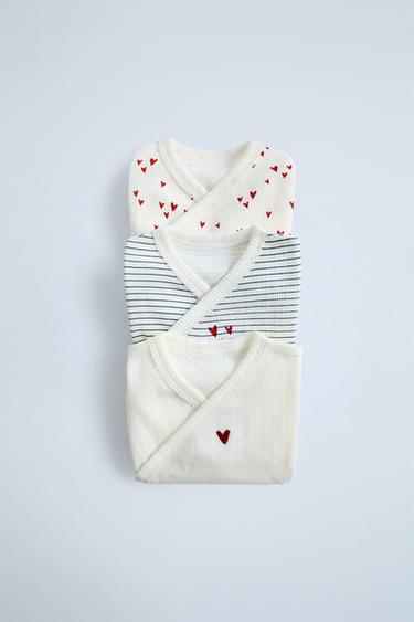 3-PACK OF KIMONO HEART BODYSUITS - Ecru by Zara