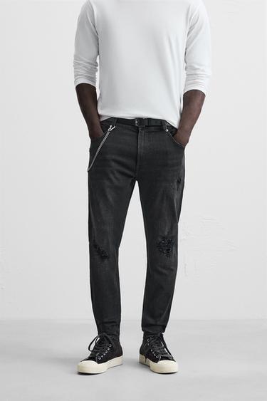 RIPPED SKINNY FIT JEANS - charcoal grey by Zara