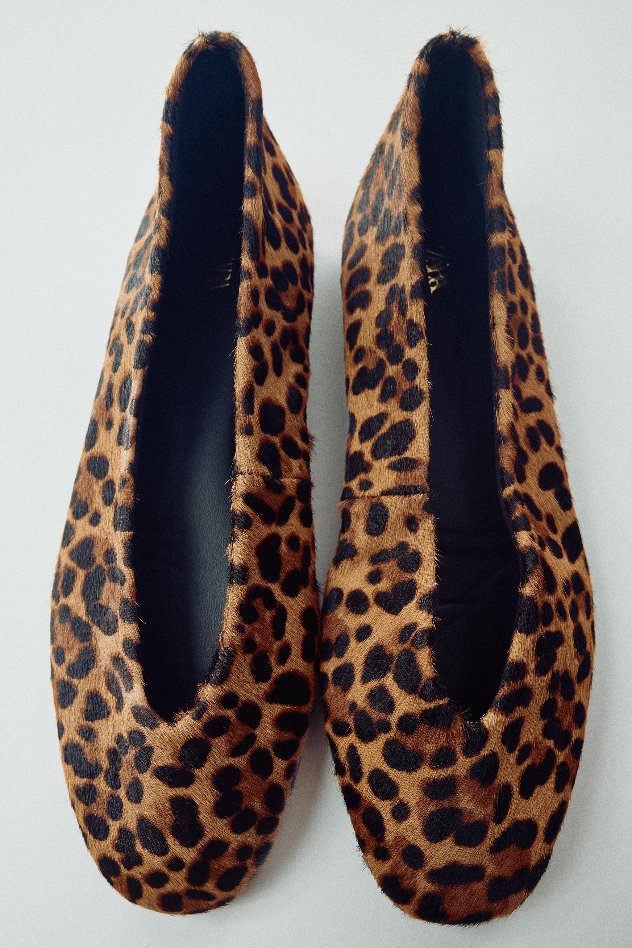 TEXTURED LEATHER PRINTED BALLET FLATS — Leopard