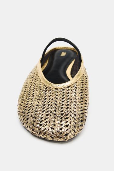 BALLERINES OUVERTES À L'ARRIÈRE TRESSÉES - Or de Zara - Image 6