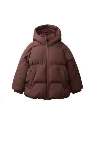 PROŠÍVANÝ KABÁT S KAPUCÍ WATER REPELLENT - Tmavě červenohnědá od Zara