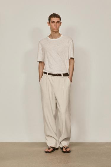 Zara 100% linen short sleeve T-shirt - LIMITED EDITION - Oyster-white - Image 0