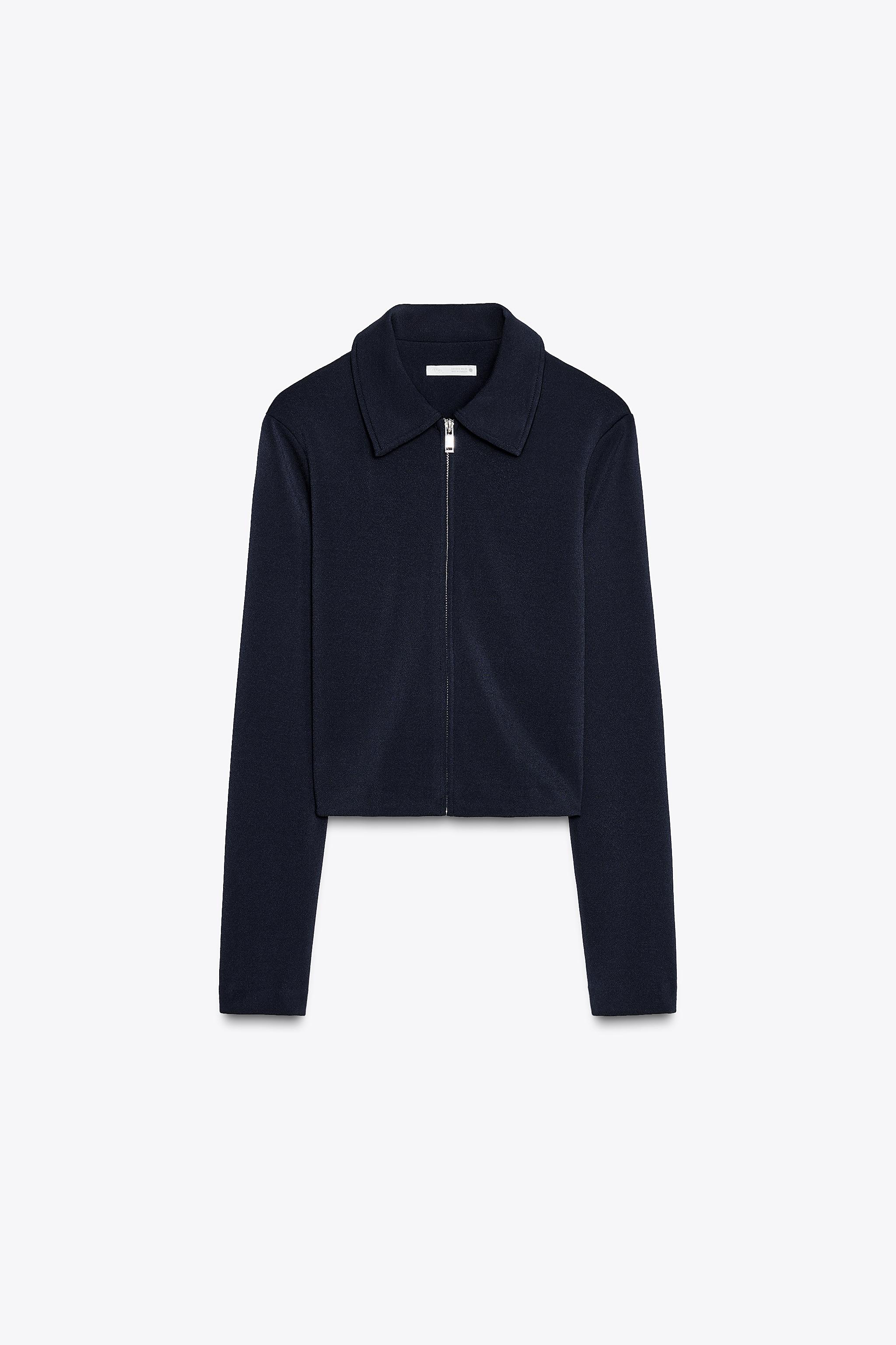 ★ZARA★ CREPE ZIP-UP JACKET CREPE ZIP-UP JACKET - Navy blue | ZARA United Kingdom