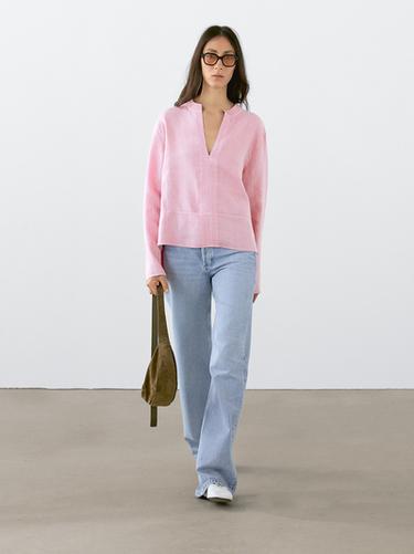 Chemisier manches longues 100 % lin - Rose délavé de Zara