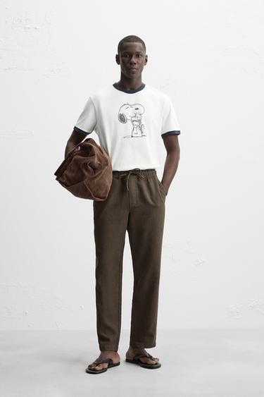 RELAXED FIT TEXTURED TROUSERS - Brown by Zara