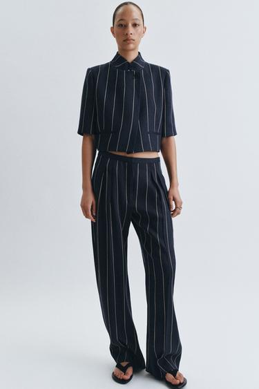 PANTALÓN RAYAS CON LINO ZW COLLECTION - Marino de Zara