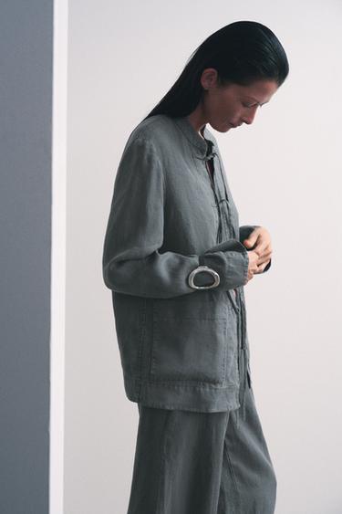 VESTE EN LIN À NŒUDS ZW COLLECTION - Gris moyen de Zara - Image 1