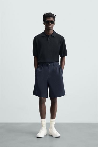 Zara KNIT SILK LINEN POLO SHIRT - Dark navy - Image 0