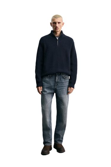 PURL KNIT QUARTER-ZIP SWEATER - Navy blue by Zara