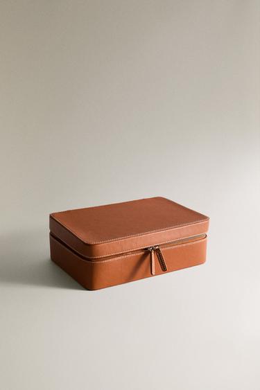 LARGE LEATHER WASH BAG WITH COMPARTMENTS - Mid-camel by Zara - Image 1