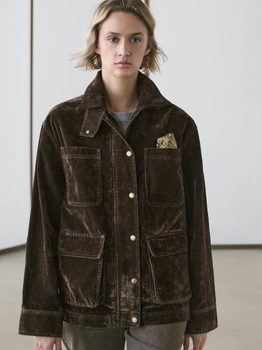 Zara Flocked denim jacket with collar detail - Khaki