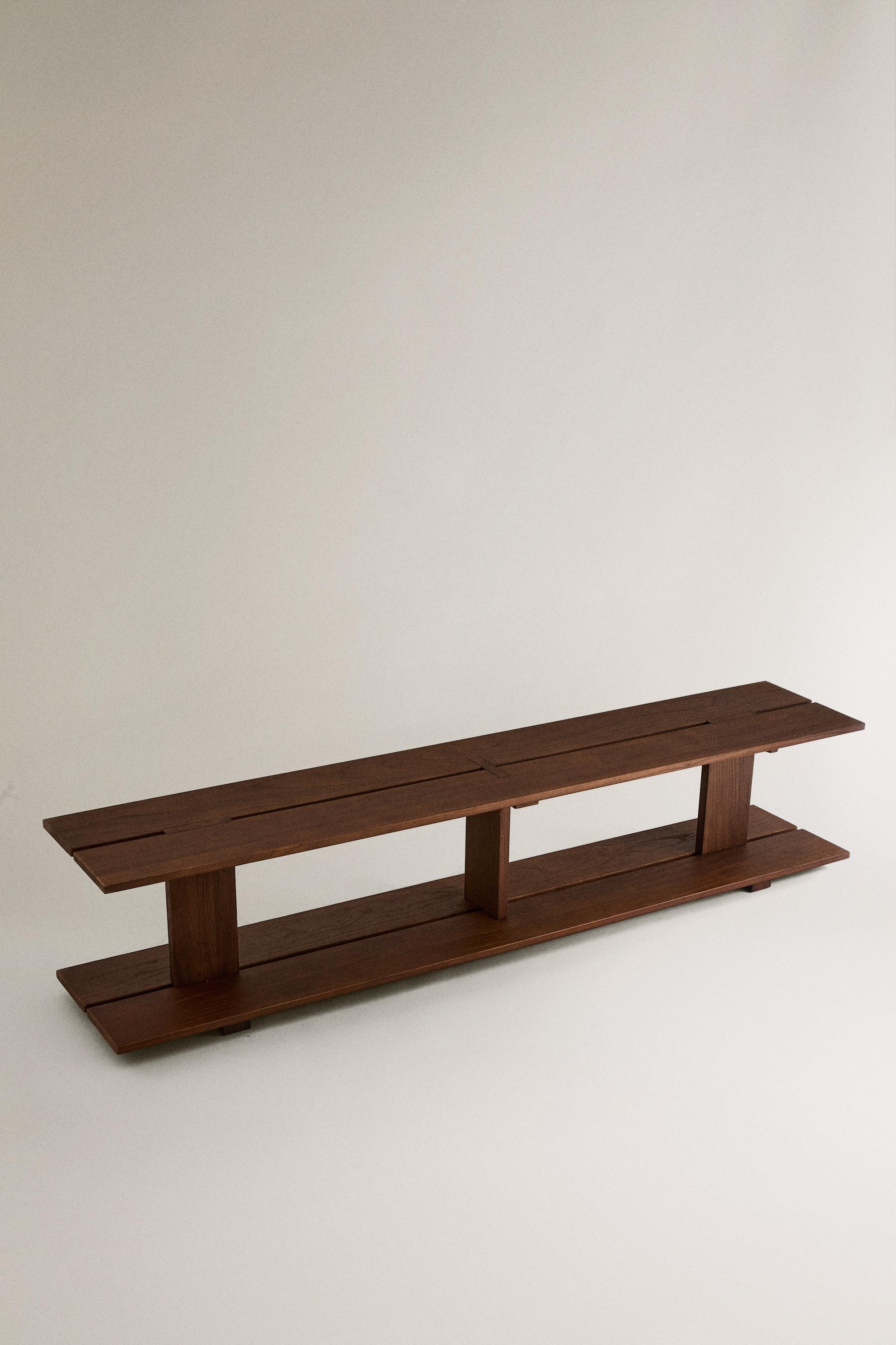 ELM WOOD SHELF WITH TWO SHELVES — Dark brown