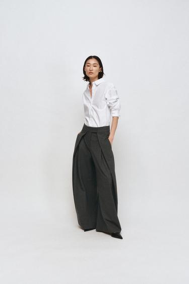 WIDE-LEG PINSTRIPE TROUSERS WITH DARTS ZW COLLECTION - Mid-grey by Zara