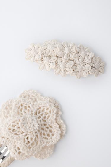 PACK DOS PINZAS FLORES CROCHET - Crudo de Zara