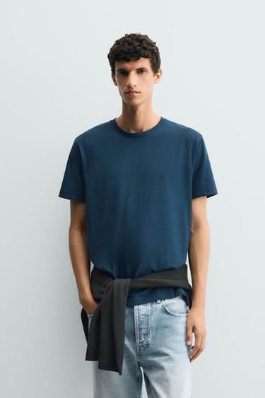 Zara BASIC REGULAR FIT T-SHIRT - Duck blue