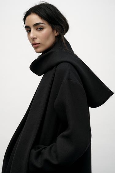 WOOL COAT WITH SCARF - Black by Zara