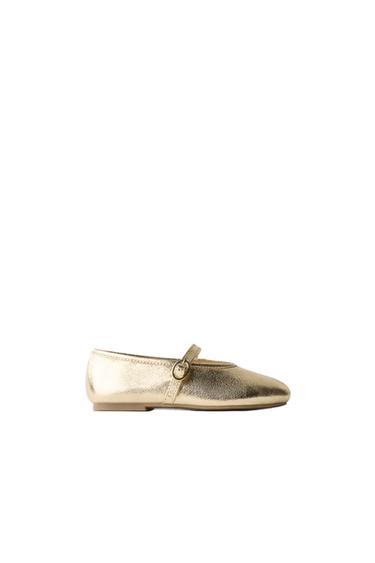 METALLIC BALLET FLATS - Gold by Zara