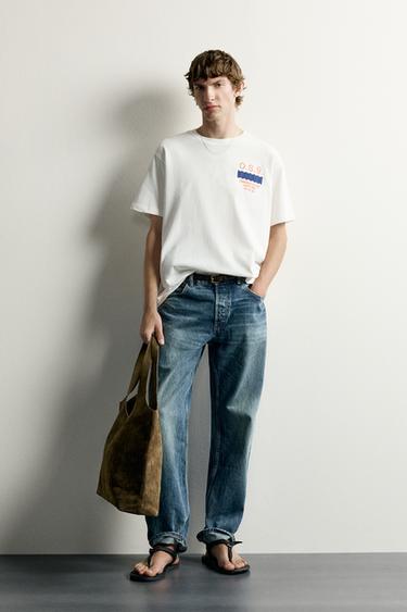 COMBINED EMBROIDERED RELAXED FIT T-SHIRT - White by Zara